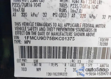 2011 Ford Escape Xlt from USA, damaged, VIN 1FMCU9D75BKC01375